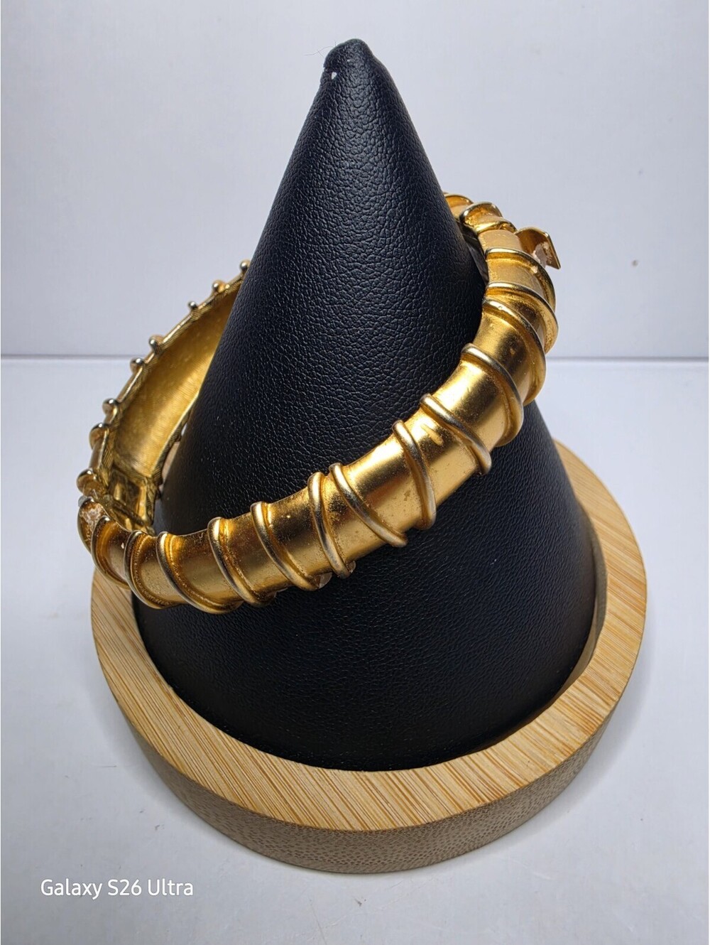Vintage Heavy Gold Plated Ribbed Bangle Cuff Bracelet Statement